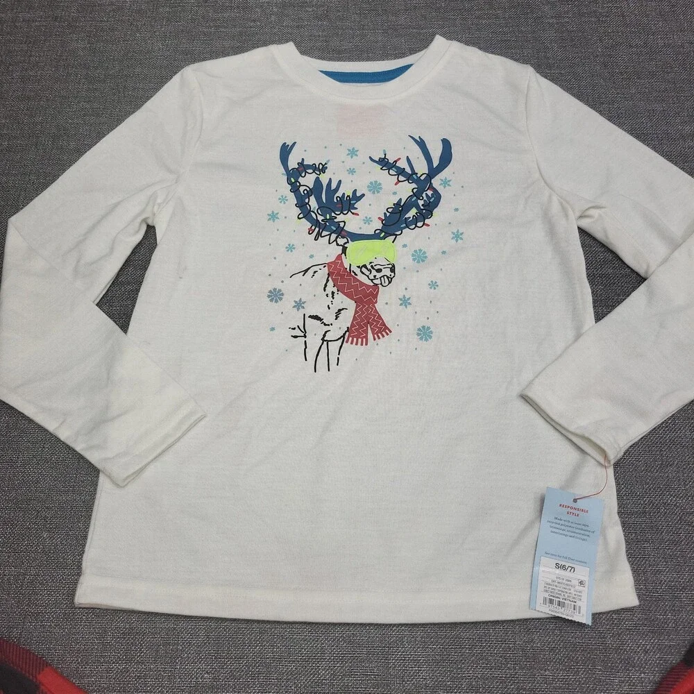 Cat & Jack Boys' Christmas Long Sleeve Top with Pants Pajama Set Size Small 6/7
